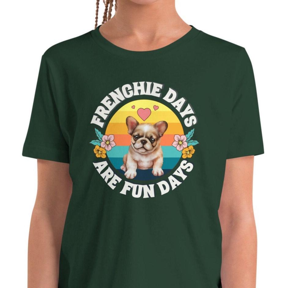 French Bulldog Youth Shirt, Frenchie Dog Lover Tee, Fun Days Graphic Top