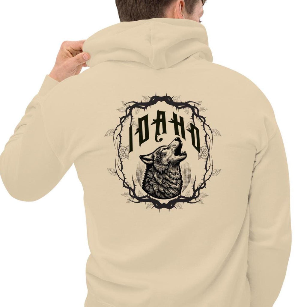Idaho Wolf Hoodie: Front & Back Print, Cozy Outdoors