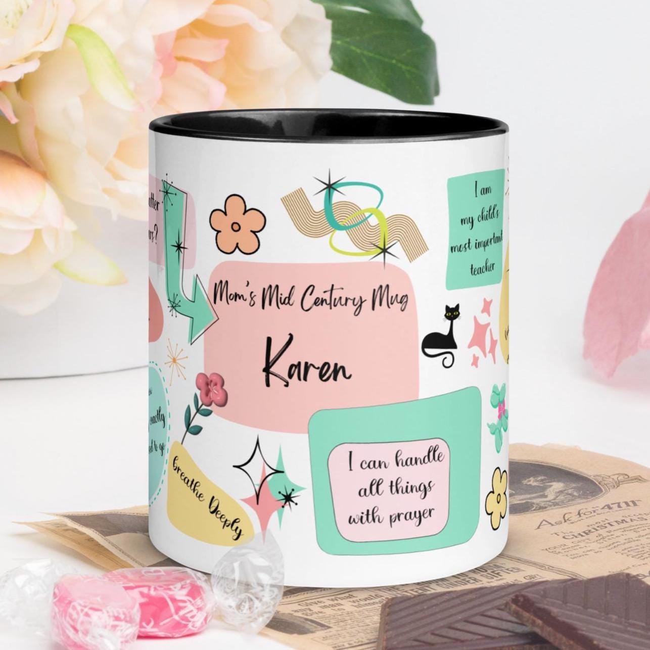 Personalized Mom coffee mug:  Mid Century Modern Affirmations for a mom gift custom Mothers Day mug
