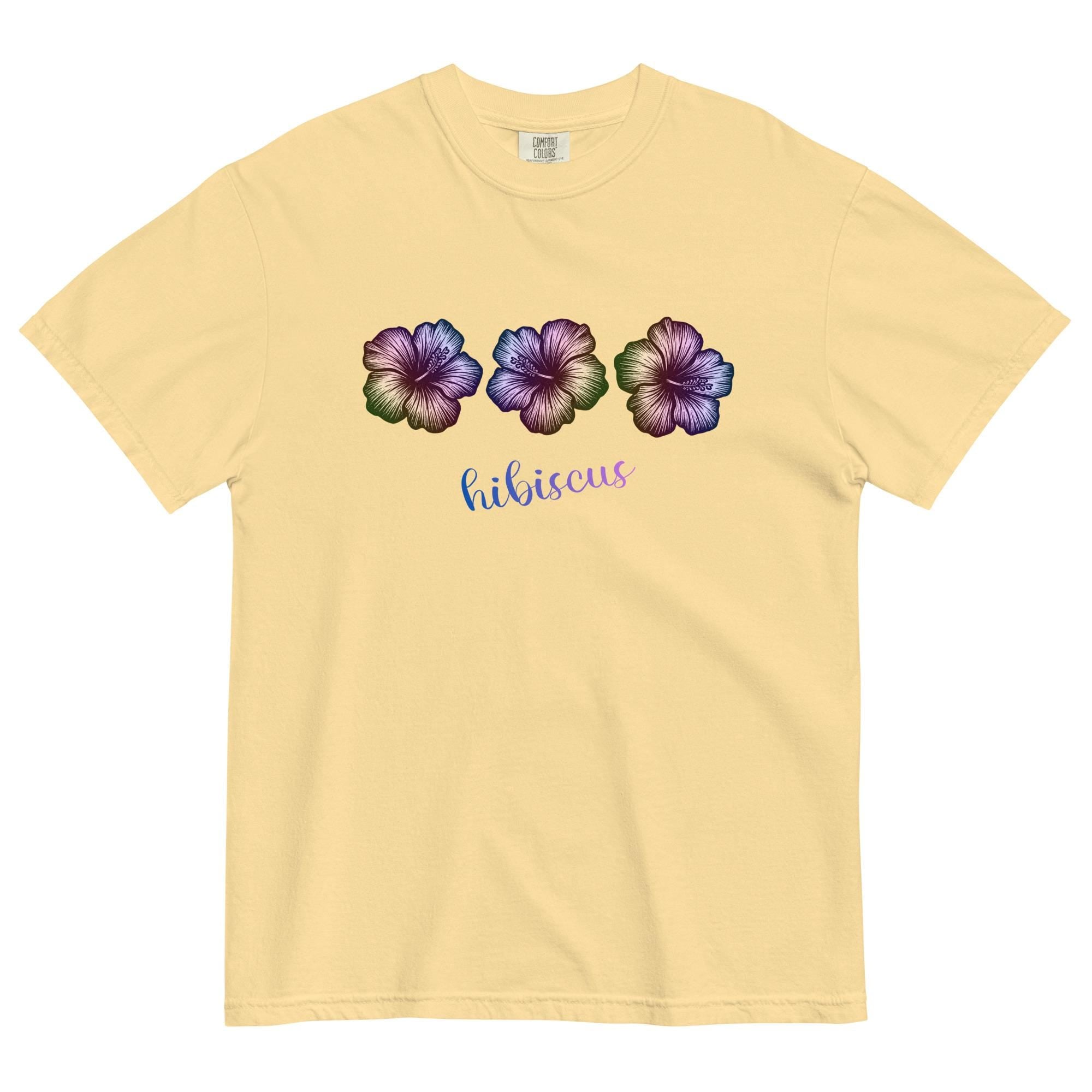 Comfort Colors Hibiscus T-Shirt: Stylized Tropical Flowers Tee