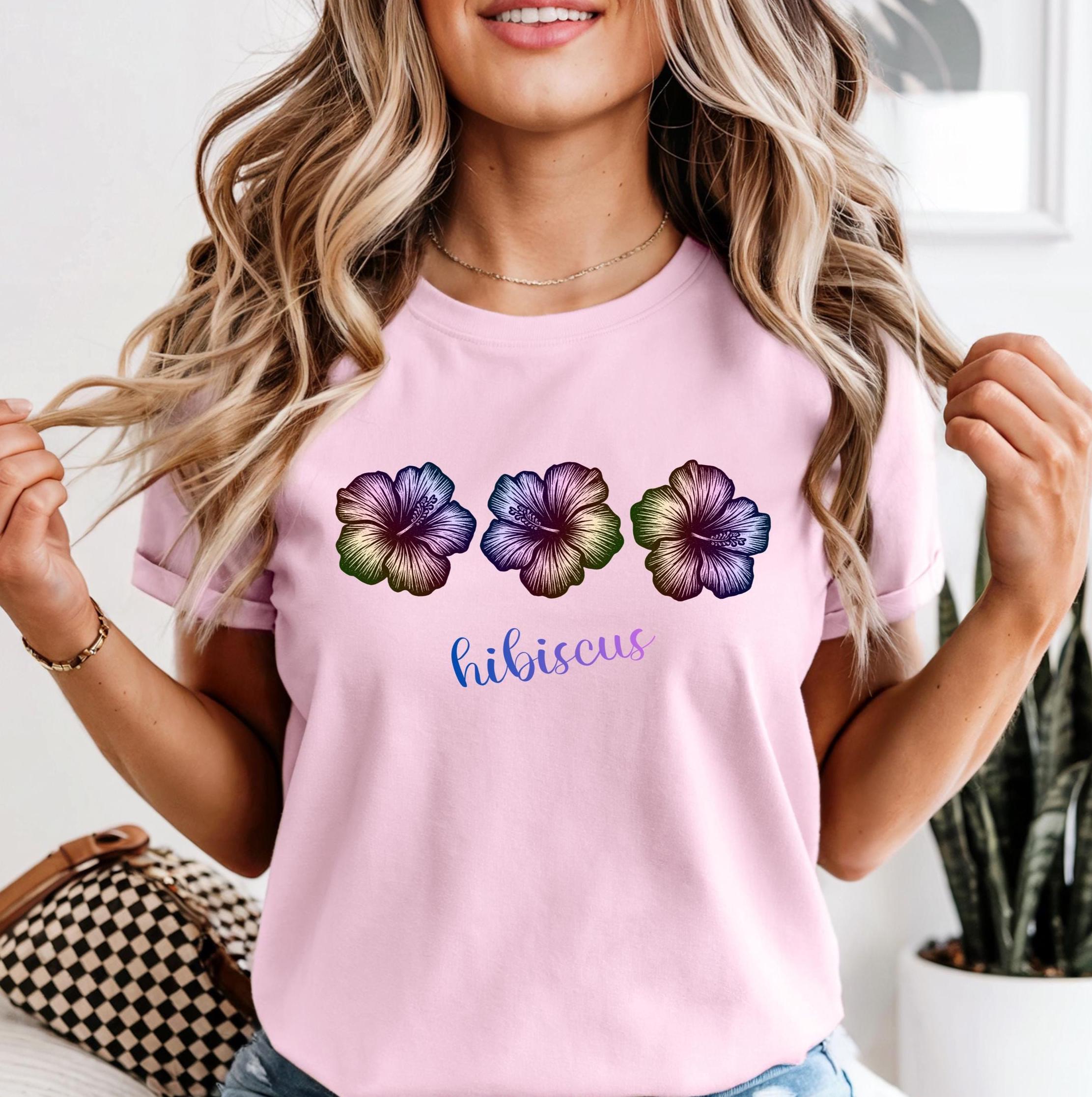Comfort Colors Hibiscus T-Shirt: Stylized Tropical Flowers Tee