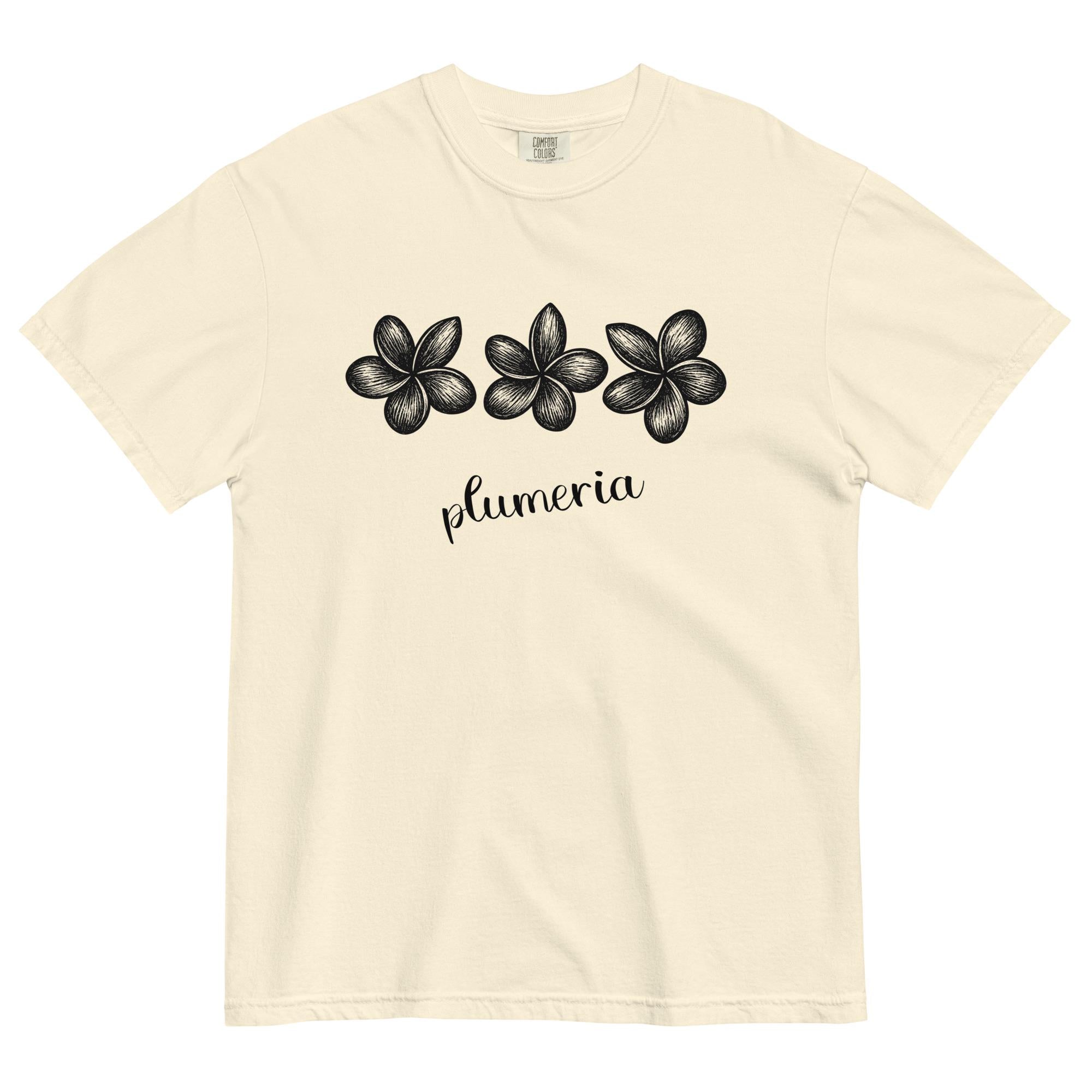 Plumeria flowers Comfort Colors t-shirt linocut style plumerias tropical flowers tee plumeria lover gift