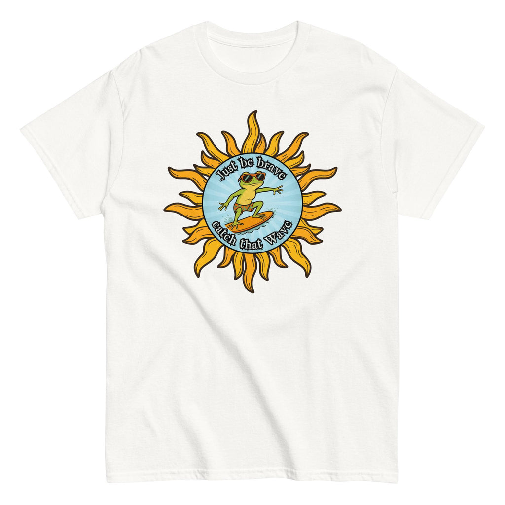 Funny gecko Surfer t-shirt Gildan gecko surfing cartoon tee Be brave t-shirt