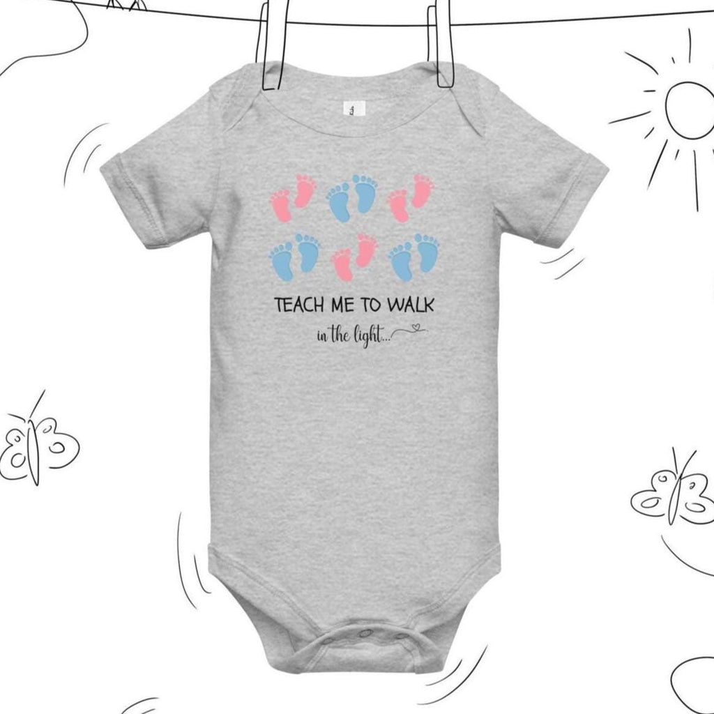 Christian Baby Footprints Bodysuit: Teach Me to Walk, LDS Baby Gift