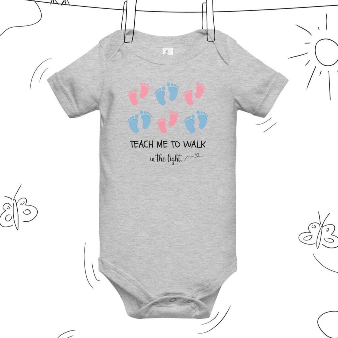 Christian Baby Footprints Bodysuit: Teach Me to Walk, LDS Baby Gift