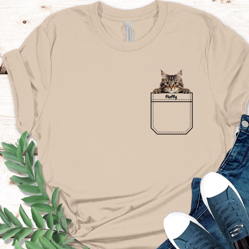 Personalized Pocket Kitten T-Shirt: Peeking Cat Tee, Cat Lover Gift