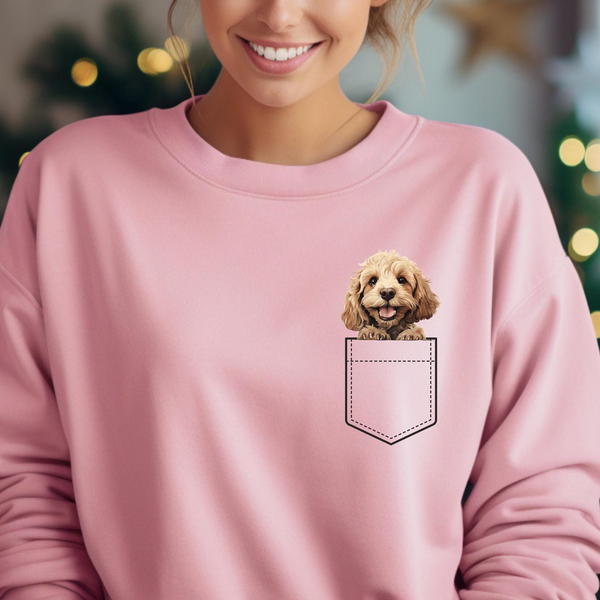 Personalize Cockapoo Sweatshirt, Dog Mom Gift puppy in faux pocket Custom cockapoo hoodie