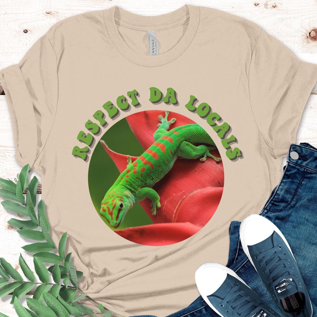 Gecko Shirt, Respect Da Locals, Tropical Lizard Tee, Unisex Hawaiian Apparel
