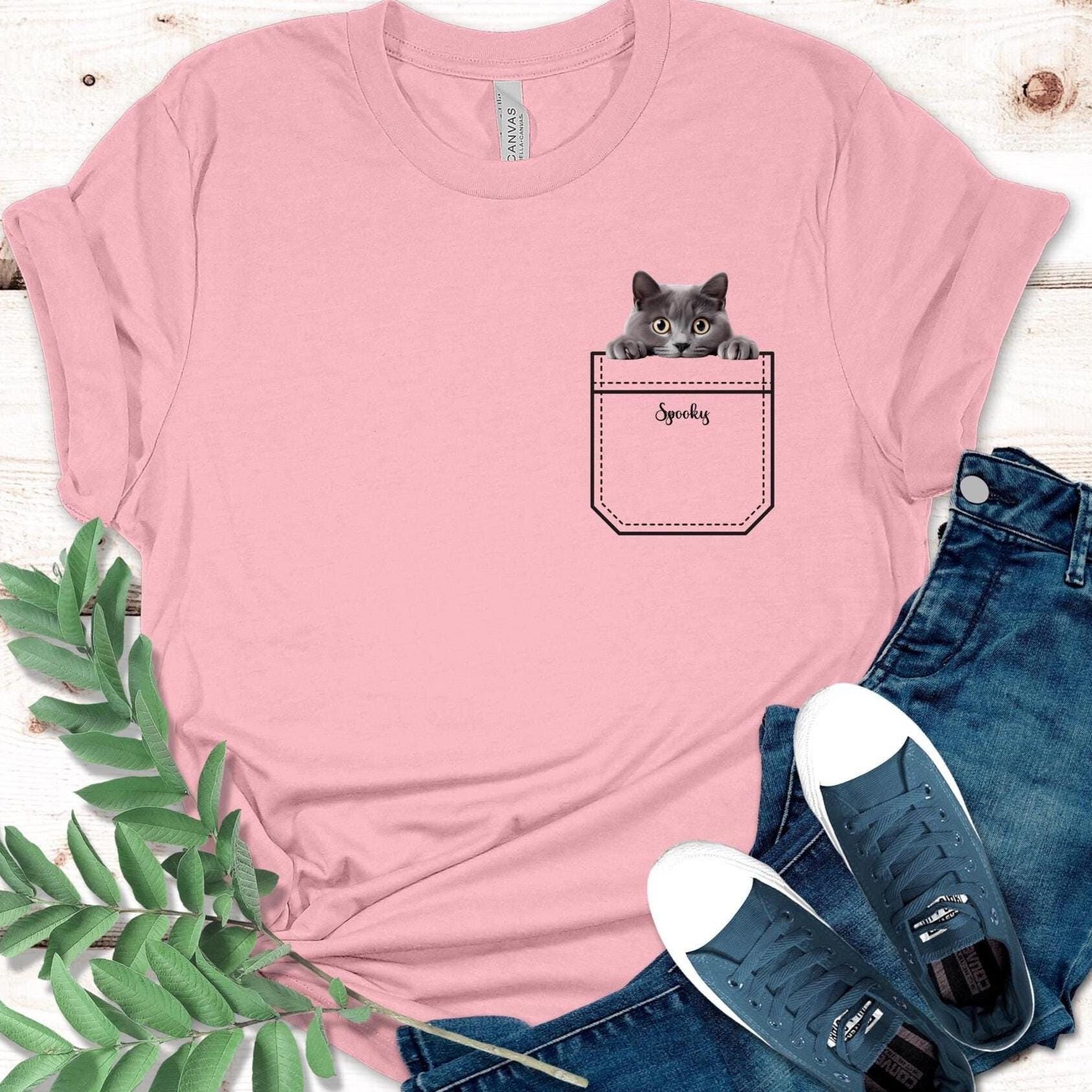 Peeking cat shirt, Personalized Peeking kitten shirt, gray Kitten pocket tee gift for cat lover Unisex t-shirt