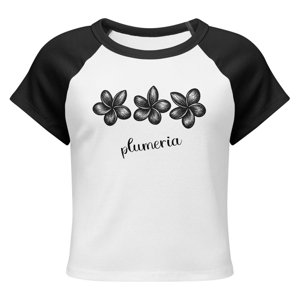 Plumerias crop top, Hawaiian flowers Bella Canvas raglan baby tee