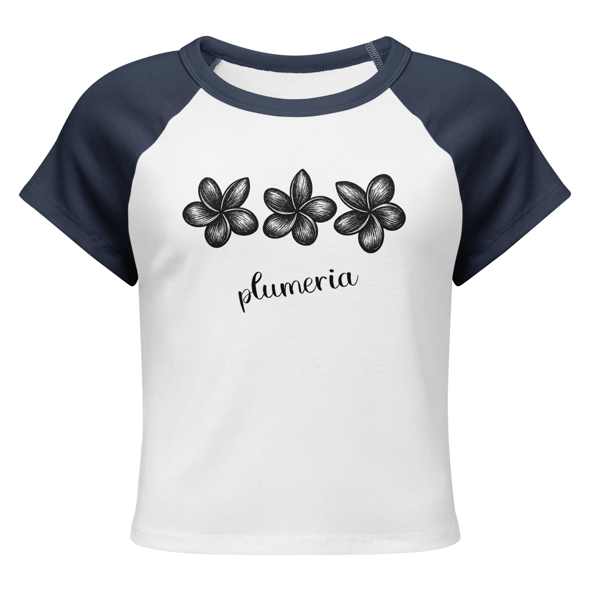 Plumerias crop top, Hawaiian flowers Bella Canvas raglan baby tee