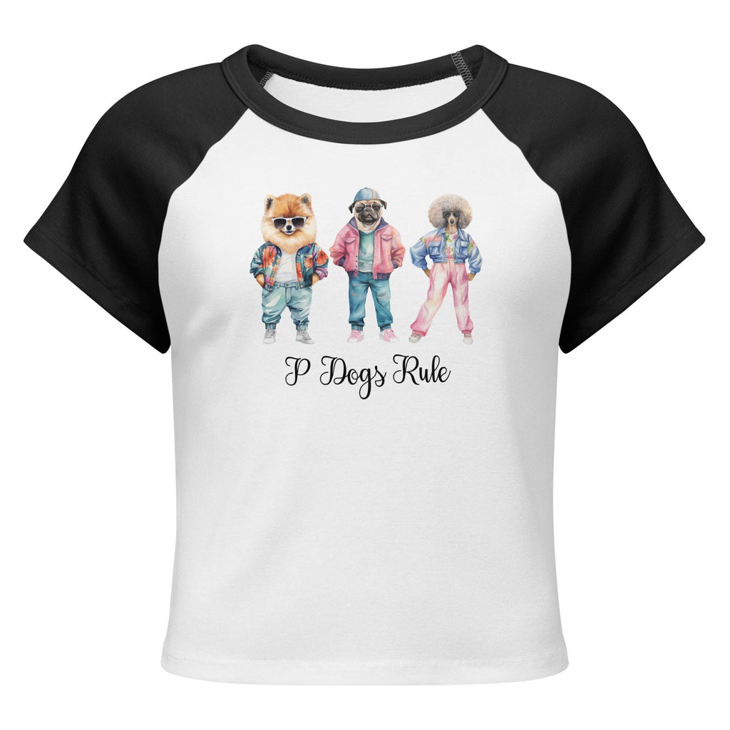 Funny Dogs Crop top, Fashion dogs t-shirt Pomeranian, Pug, Poodle baby tee Women’s micro rib raglan baby tee