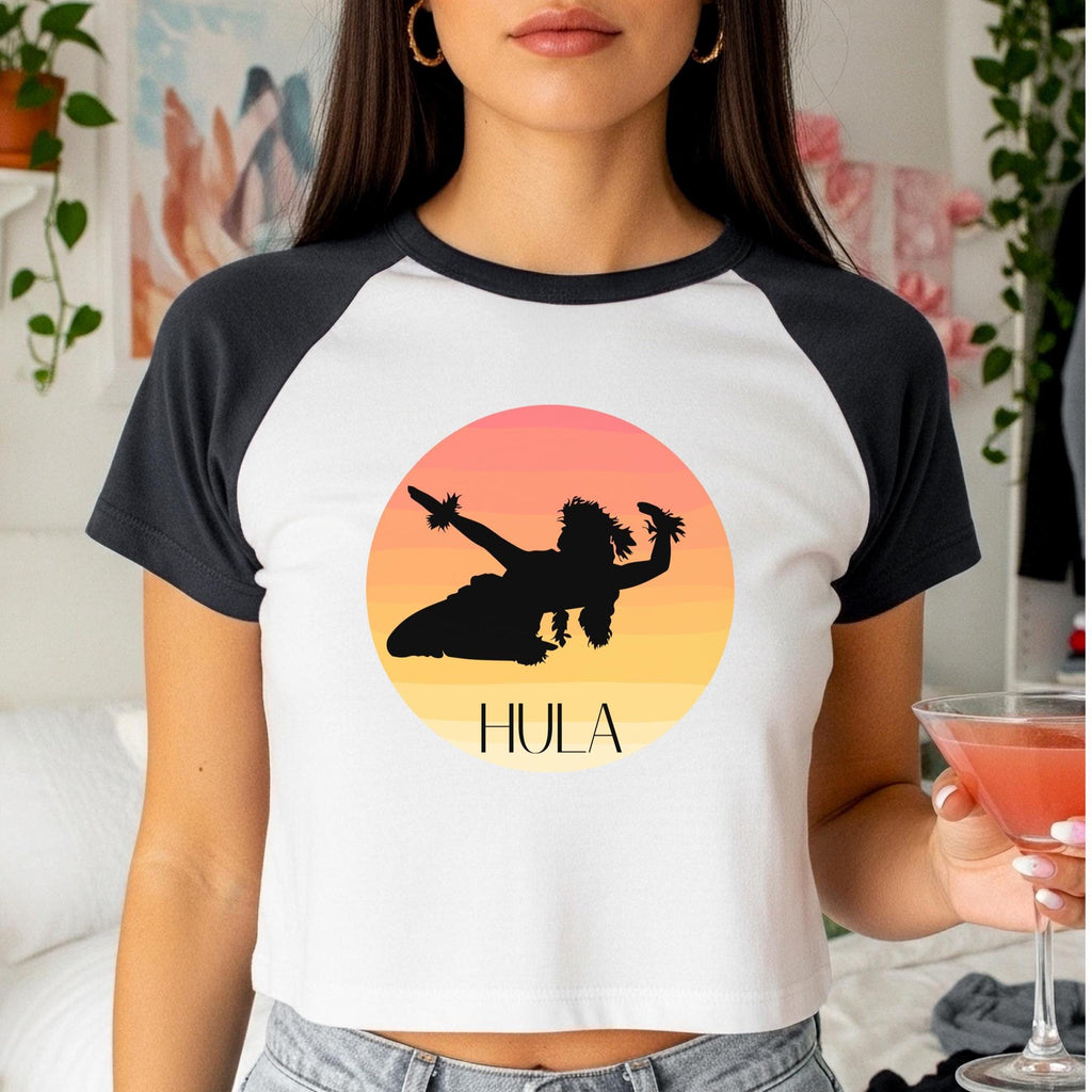 Hula Dance t-shirt, Hula Kahiko crop top Hawaiian hula baby tee Women’s micro rib raglan baby tee