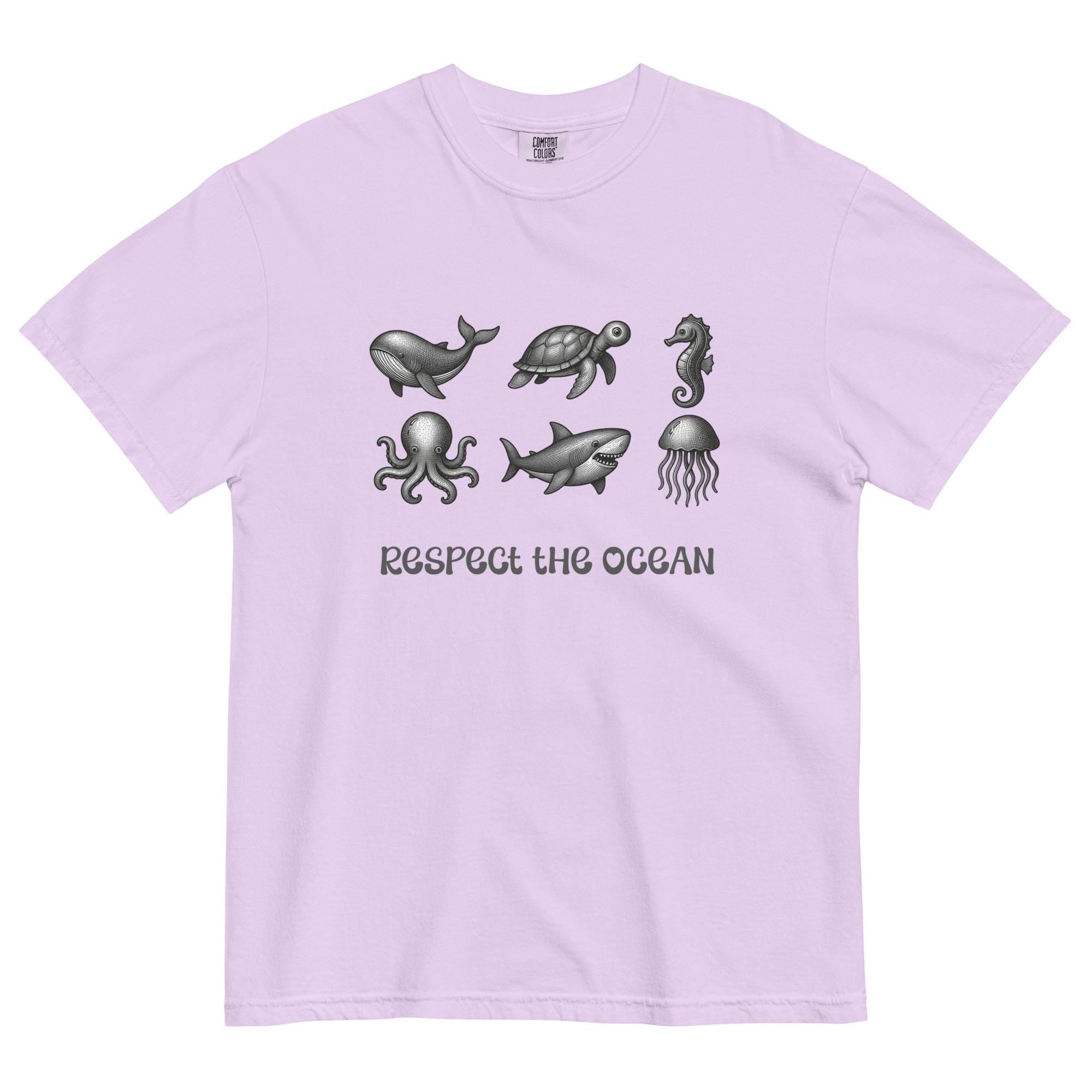Ocean Animals T-Shirt Comfort Colors Respect the Ocean Shirt etching style animals tee