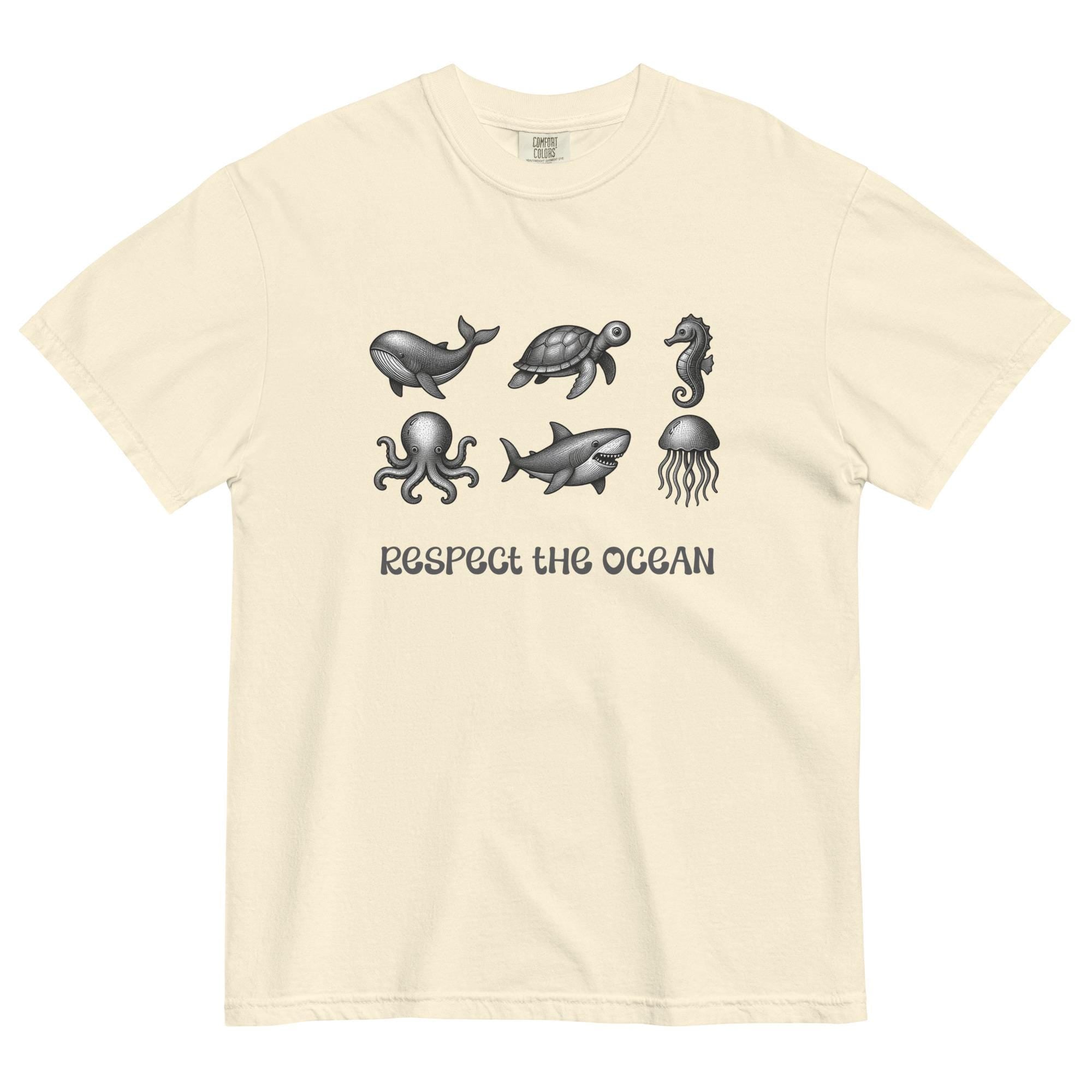 Ocean Animals T-Shirt Comfort Colors Respect the Ocean Shirt etching style animals tee