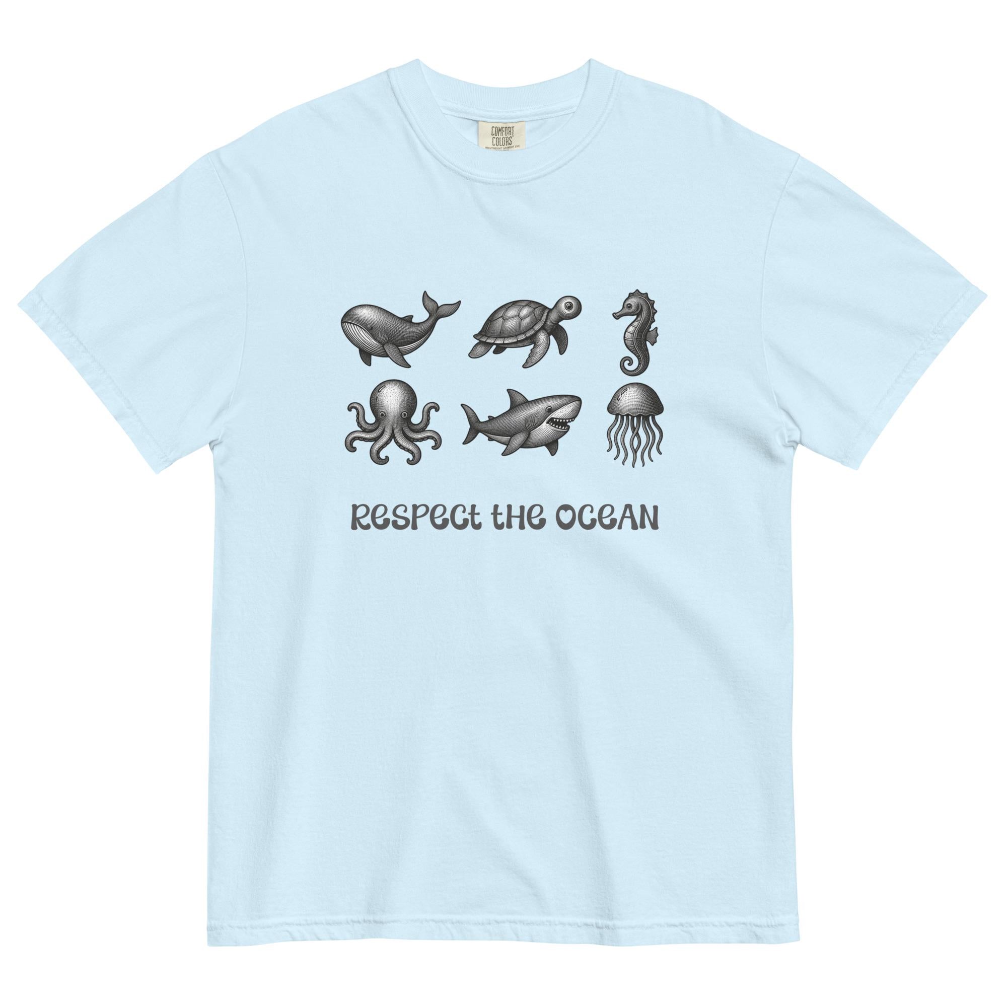 Ocean Animals T-Shirt Comfort Colors Respect the Ocean Shirt etching style animals tee