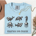 Ocean Animals T-Shirt Comfort Colors Respect the Ocean Shirt etching style animals tee