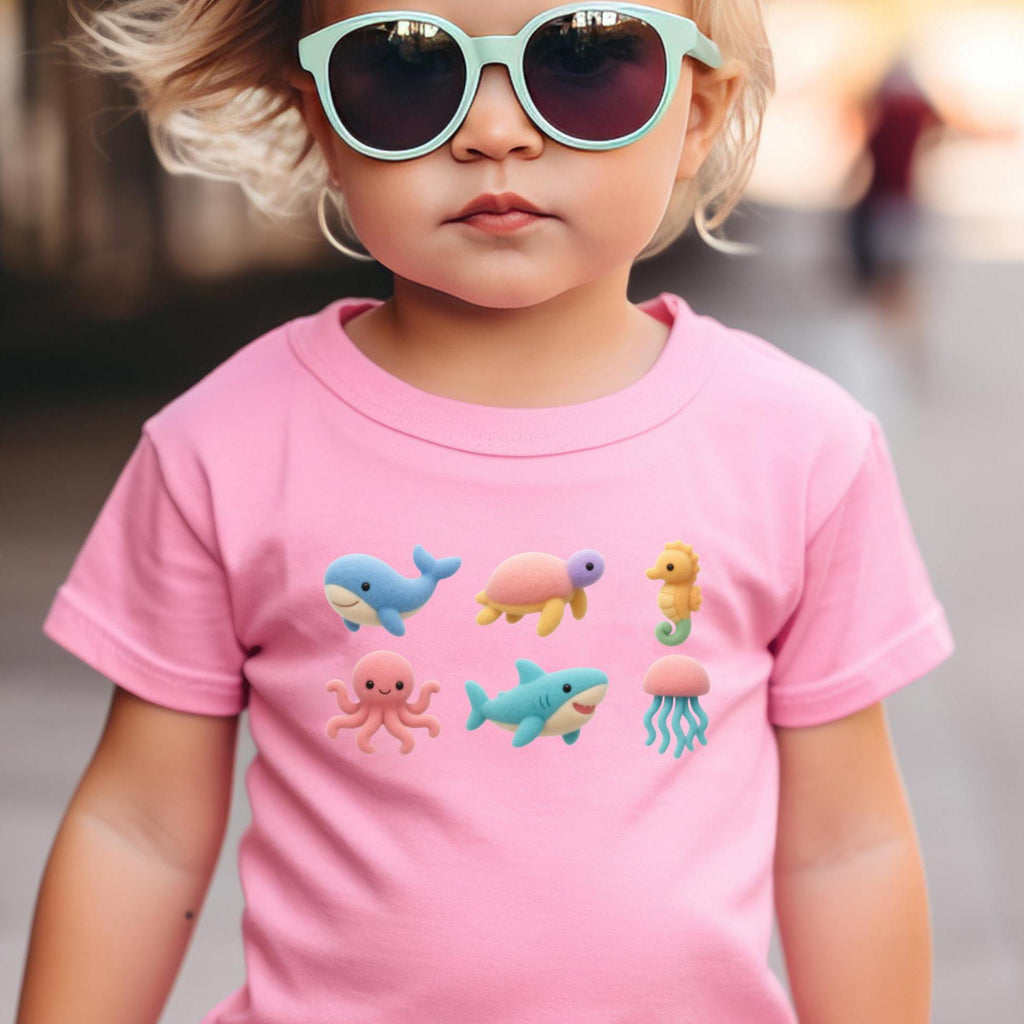 Ocean animals Toddler Short Sleeve Tee whale, octopus, turtle soft pastel t-shirt toddler