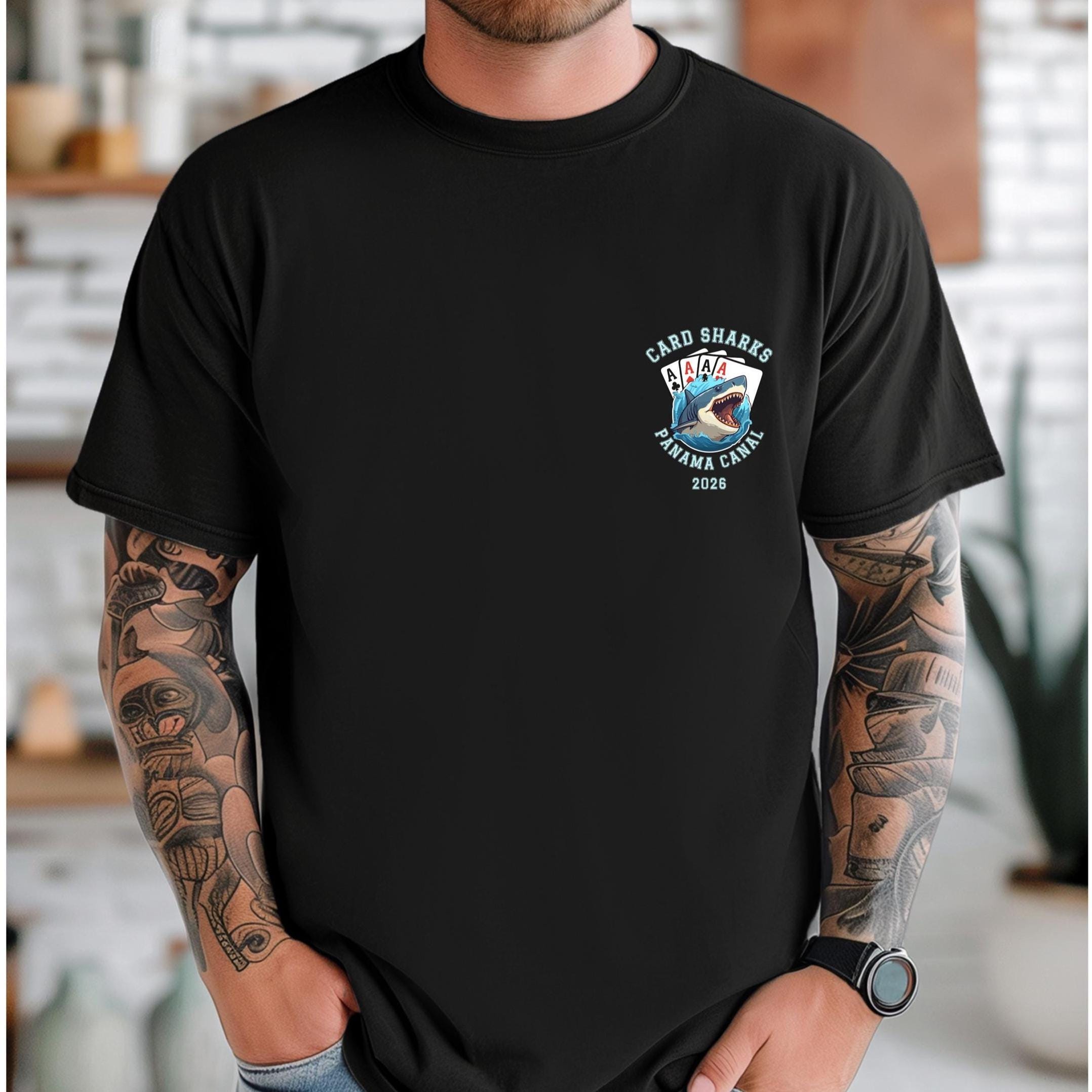 Custom Funny Card Shark Shirt Comfort Colors two side print Personalize text group shirts Unisex garment-dyed t-shirt