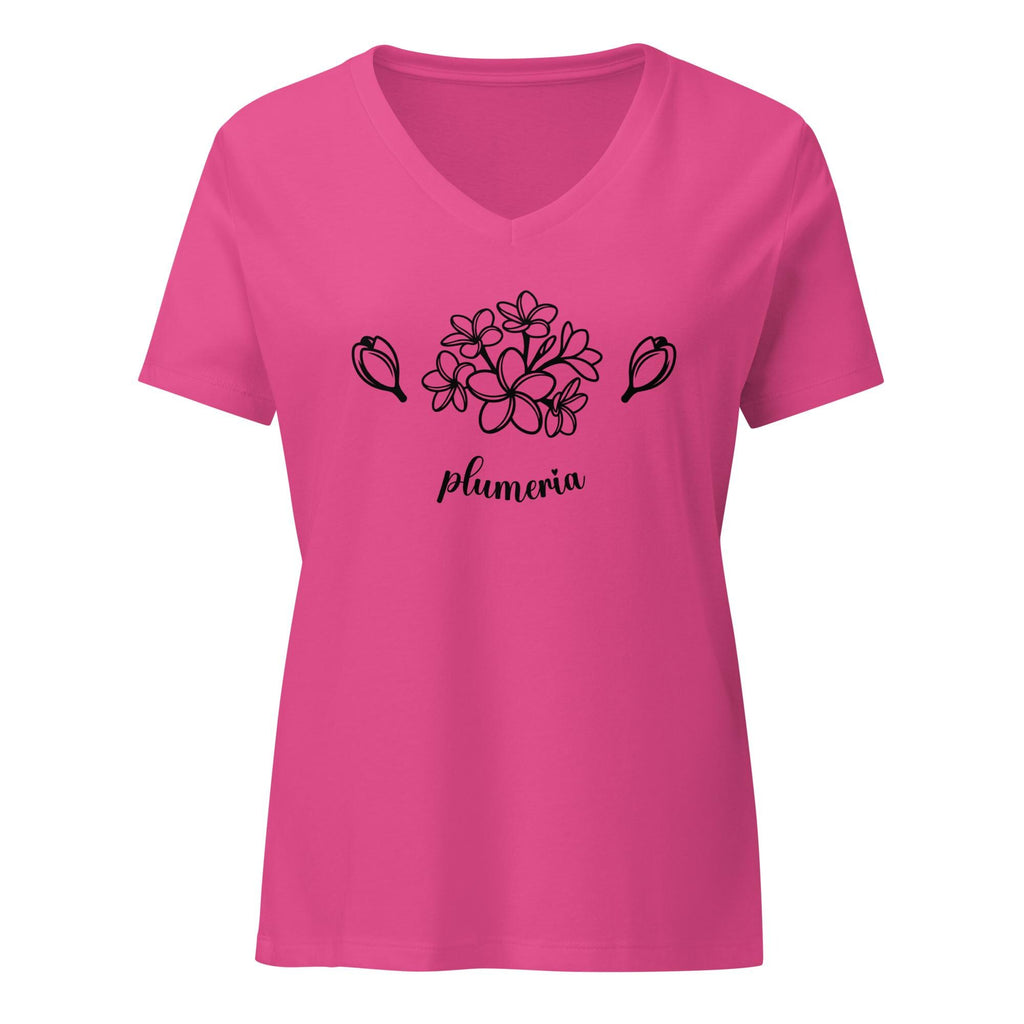 Plumeria V-Neck T-Shirt Hawaiian plumeria minimalist tee Women’s relaxed v-neck t-shirt