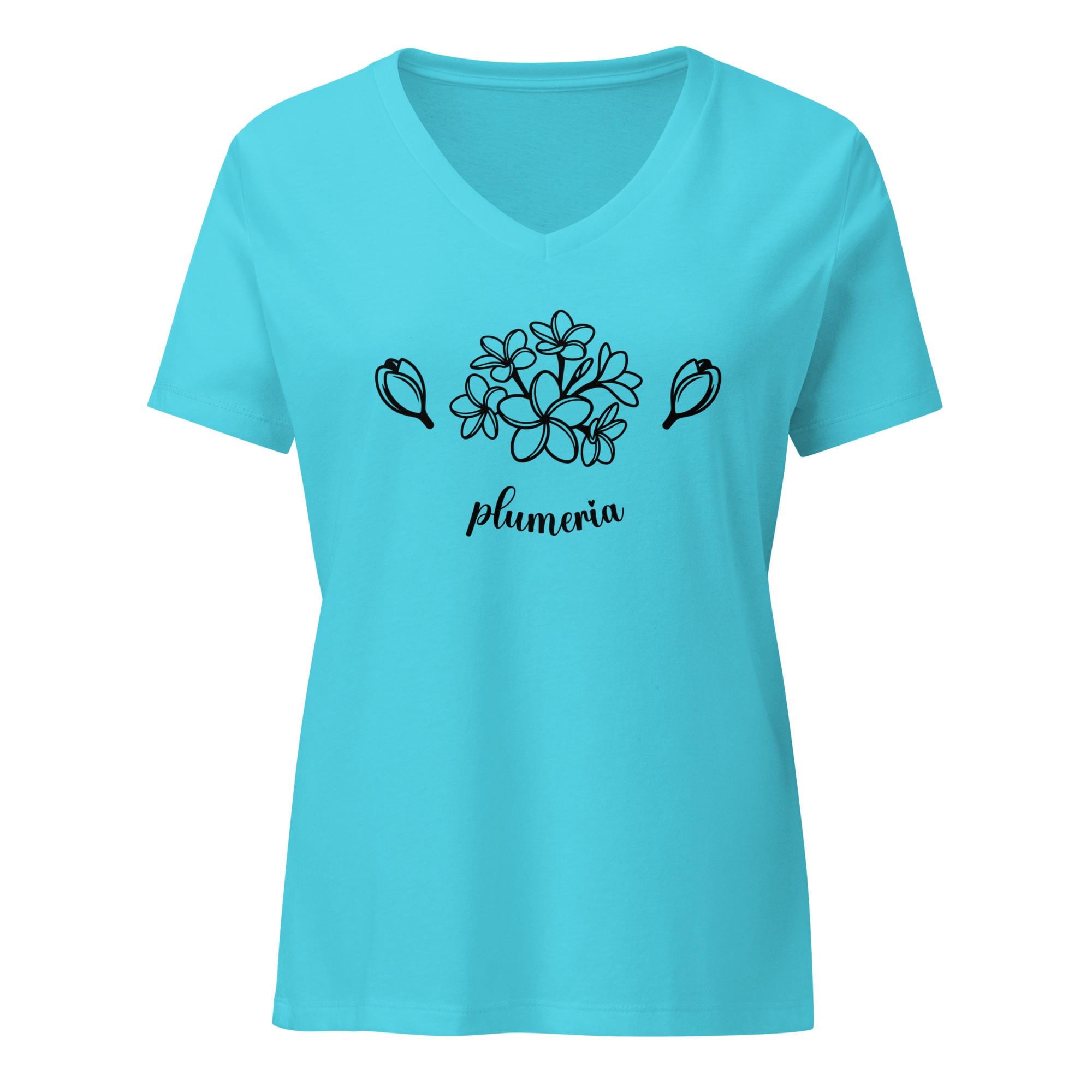 Plumeria V-Neck T-Shirt Hawaiian plumeria minimalist tee Women’s relaxed v-neck t-shirt