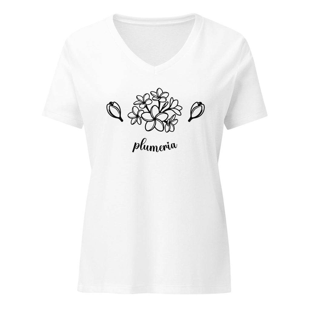 Plumeria V-Neck T-Shirt Hawaiian plumeria minimalist tee Women’s relaxed v-neck t-shirt