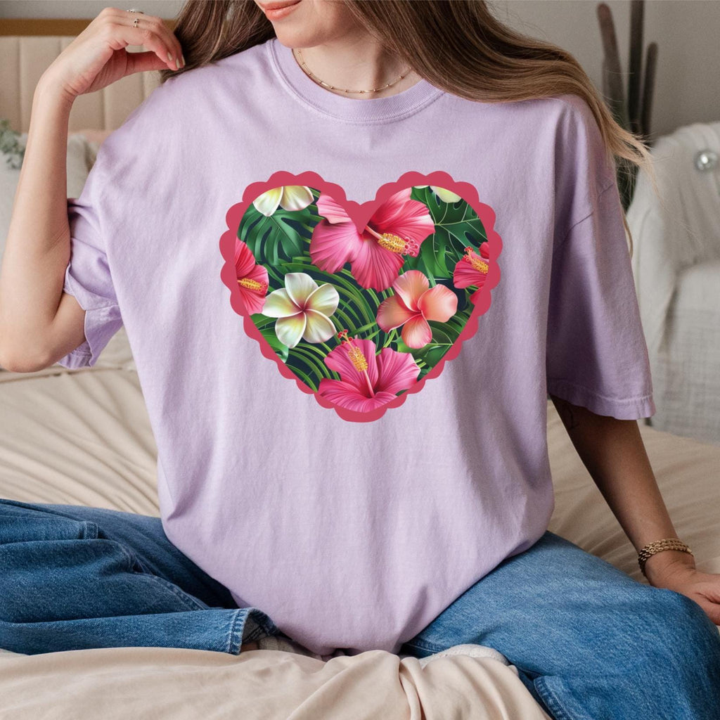 Comfort Colors Hibiscus Heart T-Shirt: Hawaiian Tropical Flowers