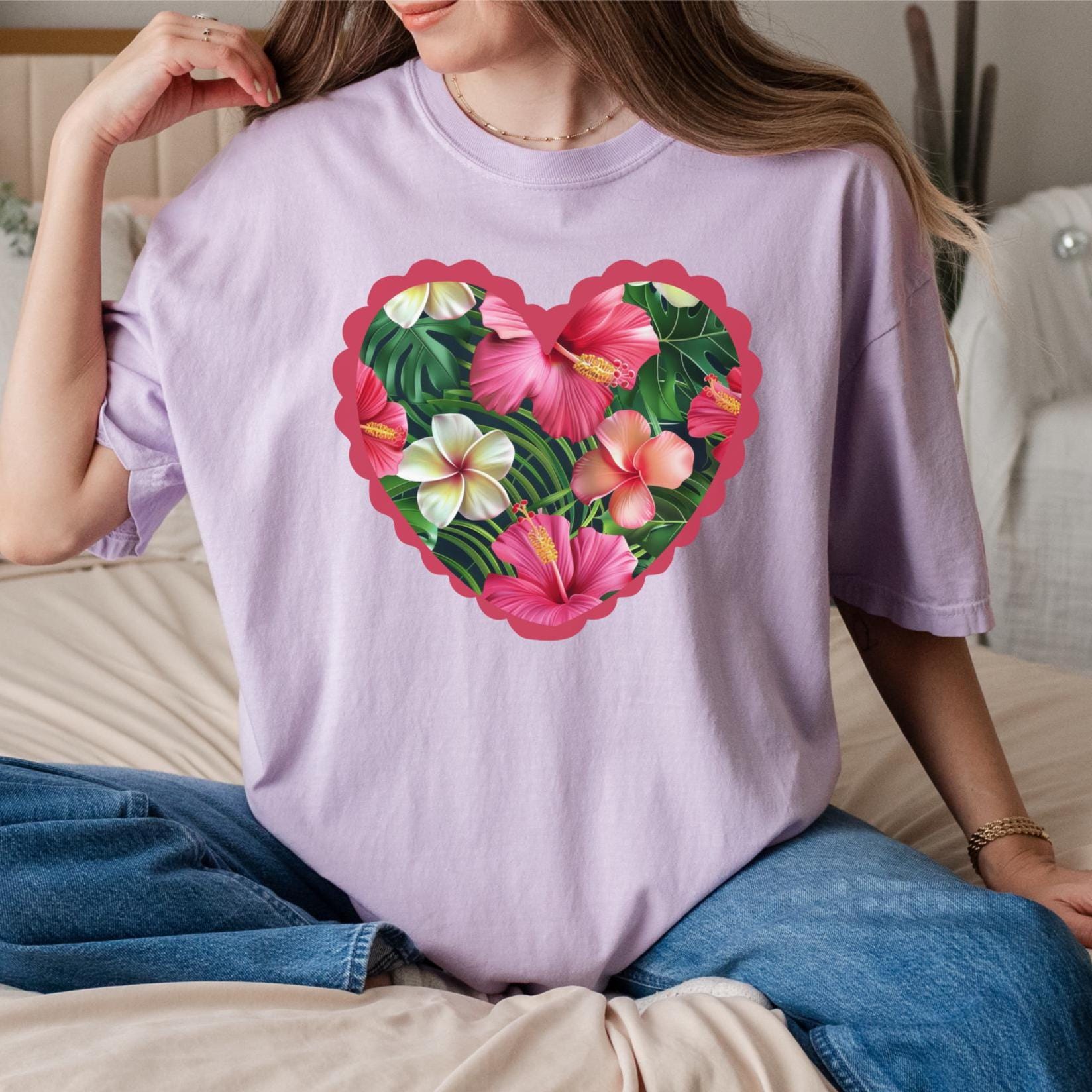 Comfort Colors Hibiscus Heart T-Shirt: Hawaiian Tropical Flowers