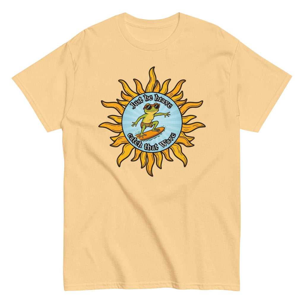 Funny gecko Surfer t-shirt Gildan gecko surfing cartoon tee Be brave t-shirt
