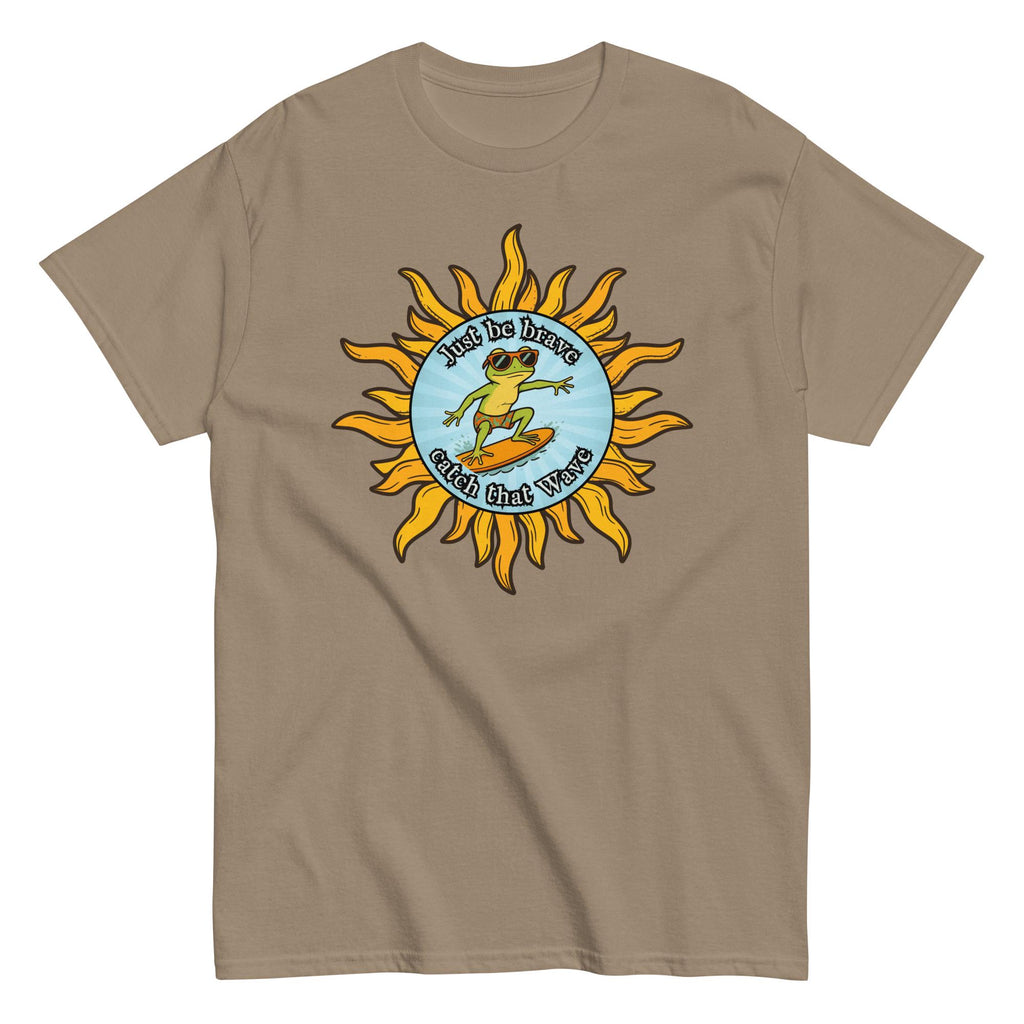 Funny gecko Surfer t-shirt Gildan gecko surfing cartoon tee Be brave t-shirt