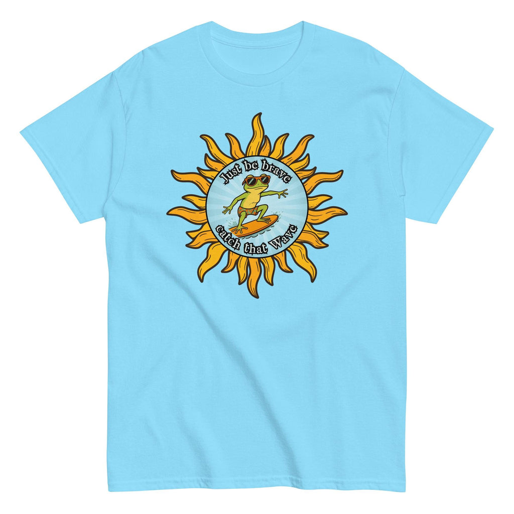 Funny gecko Surfer t-shirt Gildan gecko surfing cartoon tee Be brave t-shirt