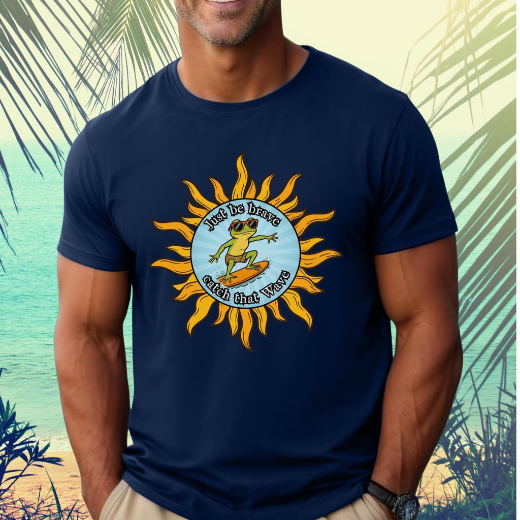 Funny gecko Surfer t-shirt Gildan gecko surfing cartoon tee Be brave t-shirt