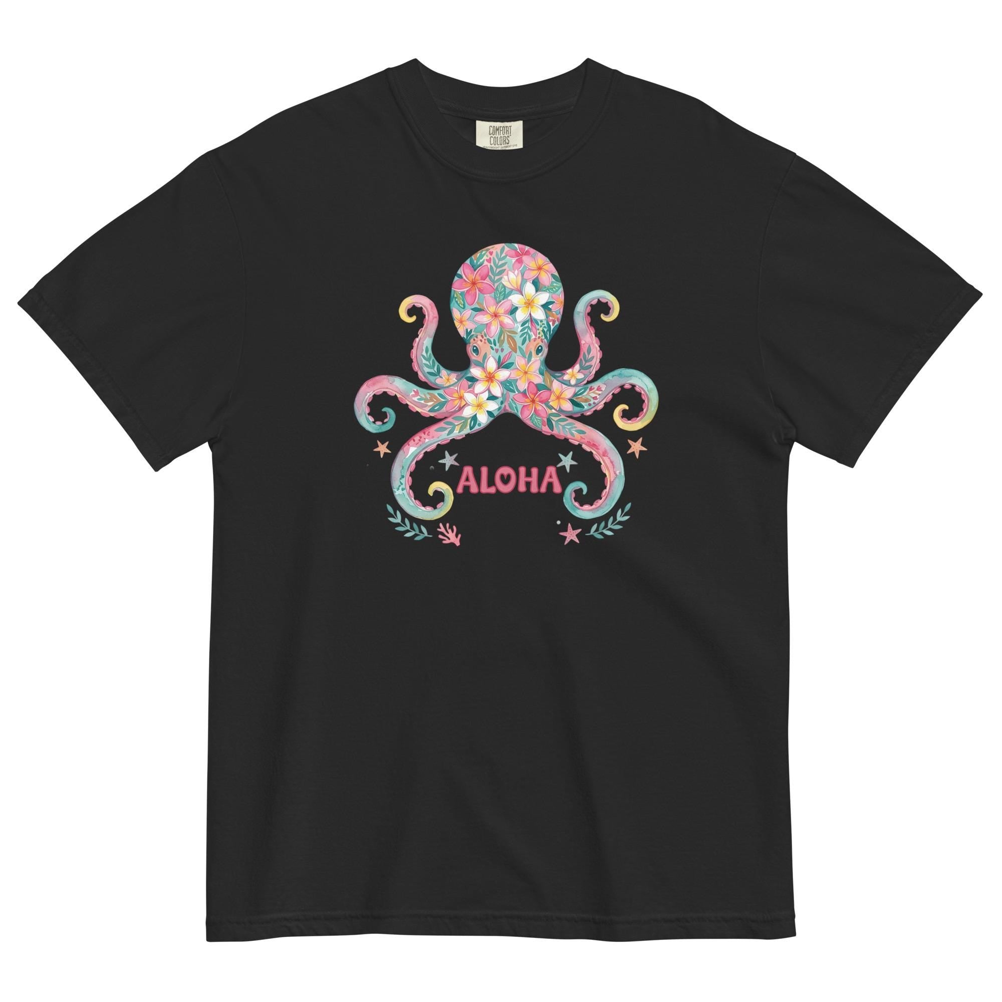 Floral Octopus Aloha T-Shirt: Comfort Colors Tropical Hawaiian Tee