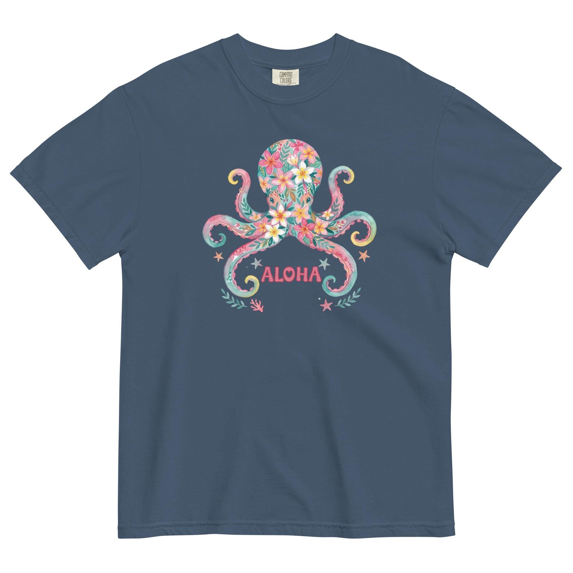 Floral Octopus Aloha T-Shirt: Comfort Colors Tropical Hawaiian Tee