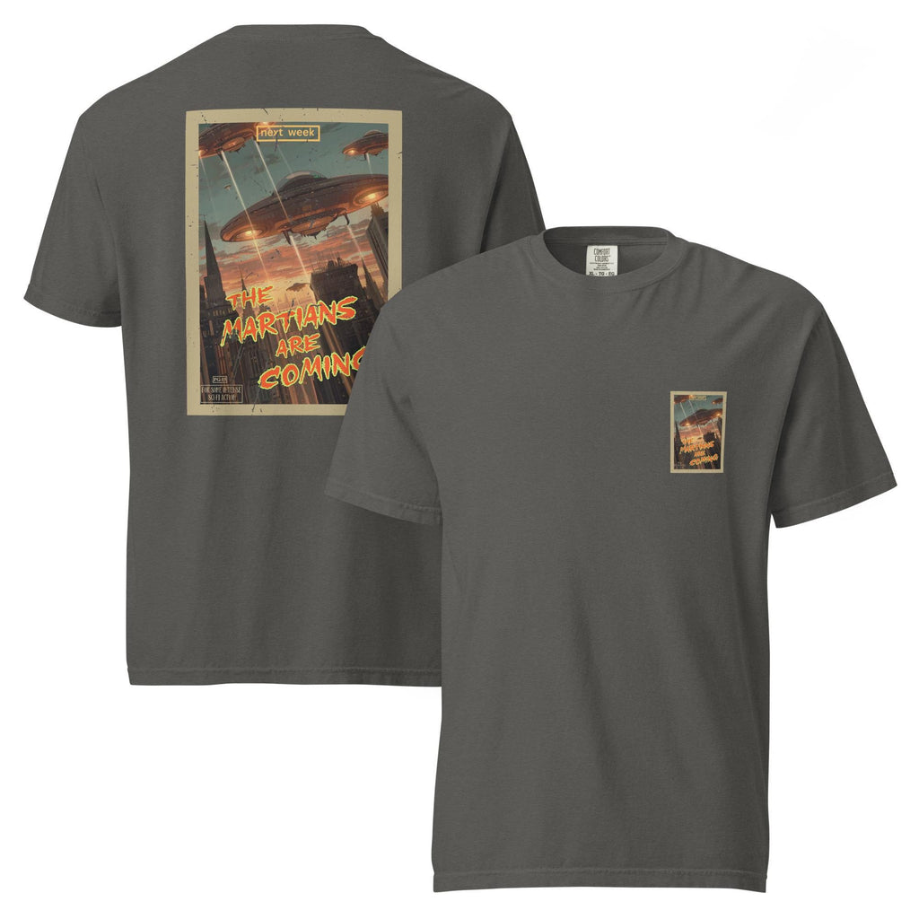 Funny Martians T-Shirt Comfort Colors back print "Martians are coming" movie poster style tee