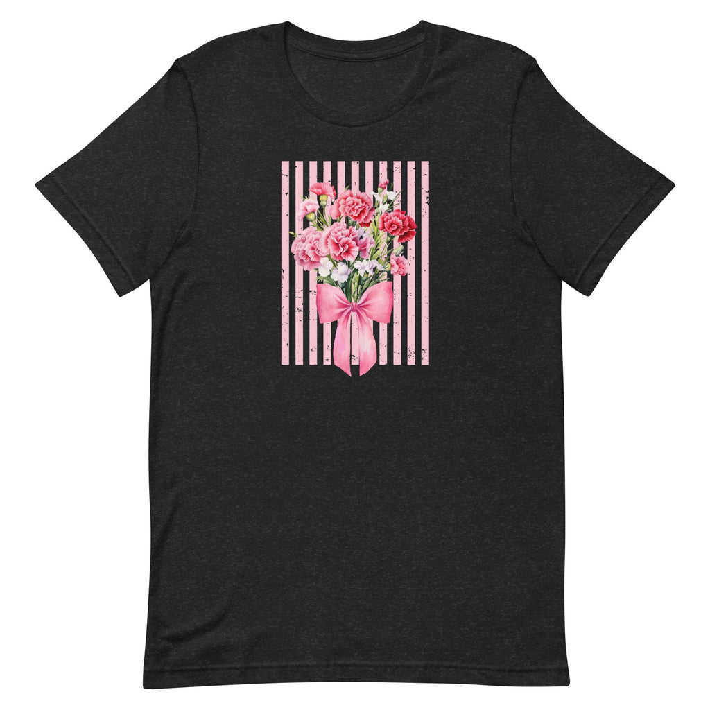 Carnations T-Shirt, Bella-Canvas pink carnations bouquet bow tee, Mothers Day carnations t-shirt