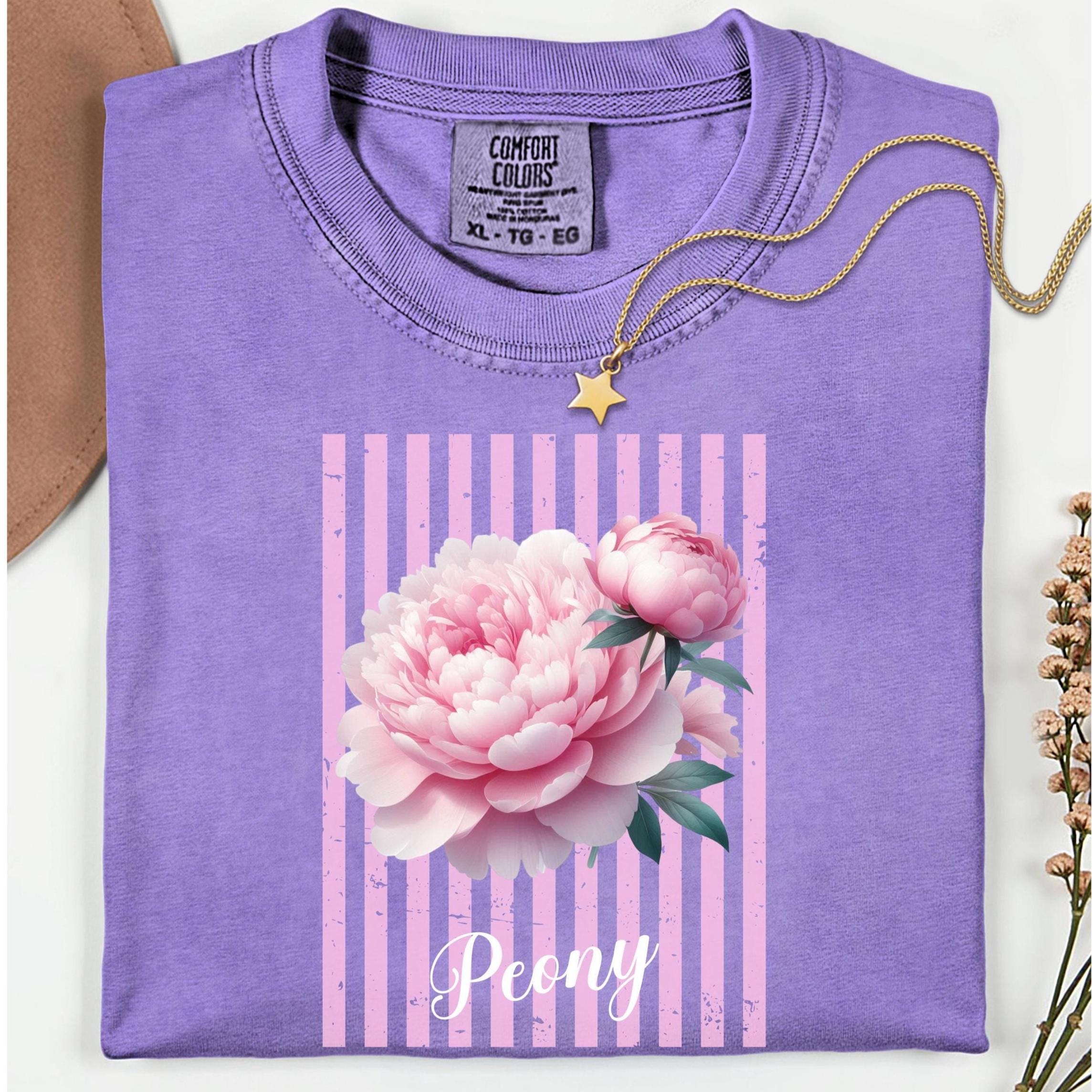 Comfort Colors Peony T-Shirt: Pink Floral Graphic Tee, Peony Lover Gift