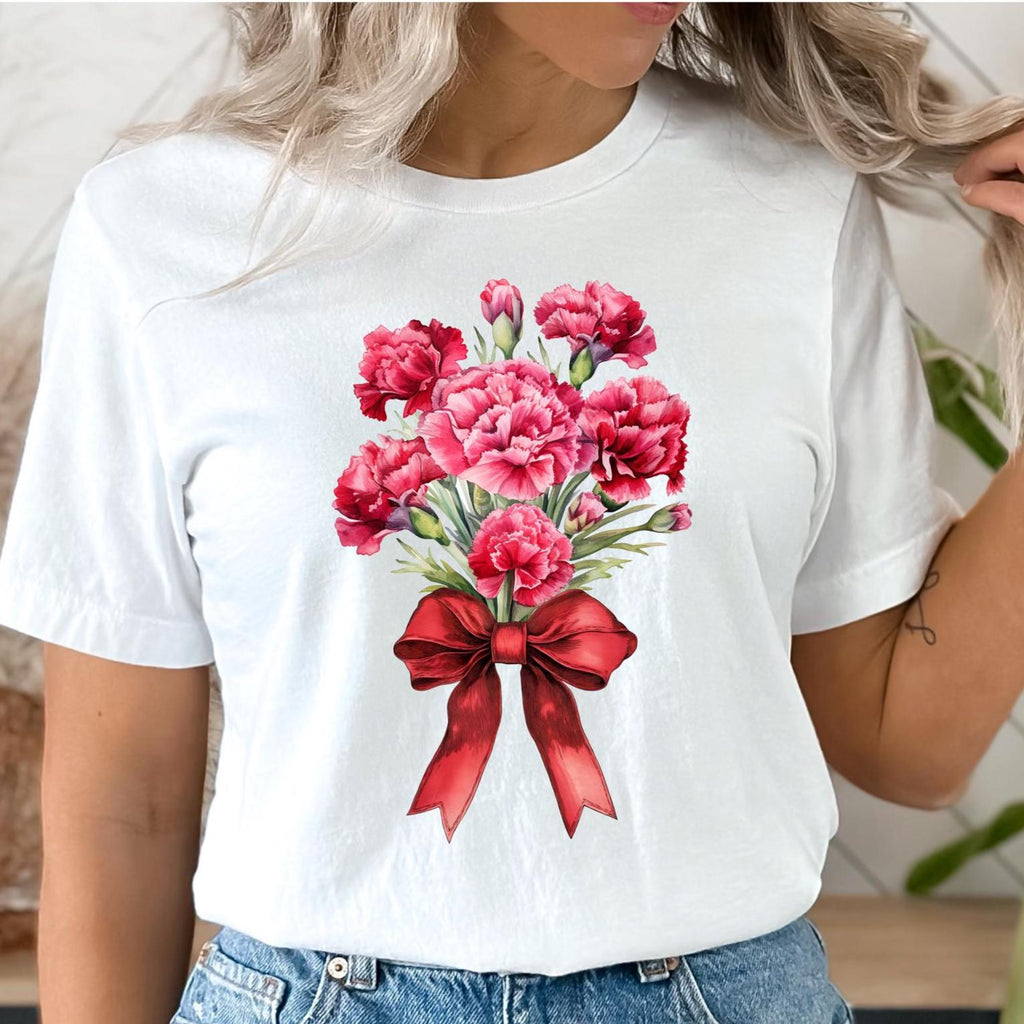 Carnations T-Shirt Bella Canvas pink and red carnations Mothers Day gift tee
