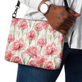 Pink Carnations Crossbody bag watercolor carnations zipper bag removeable straps