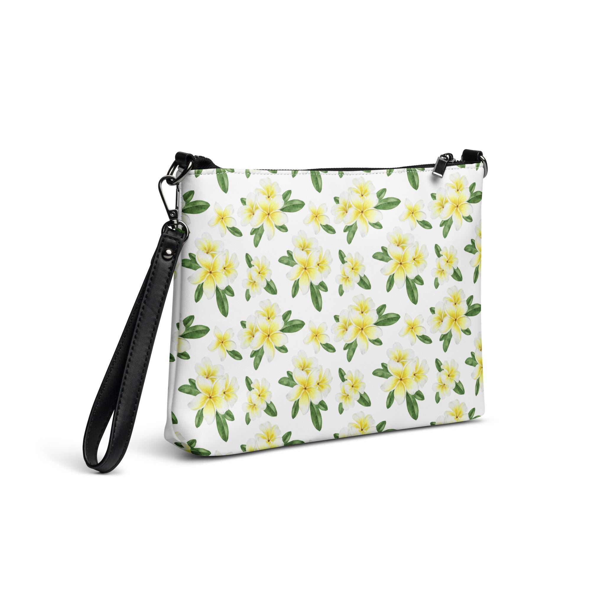 Plumeria Crossbody bag Tropical flowers bag zippered removeable straps