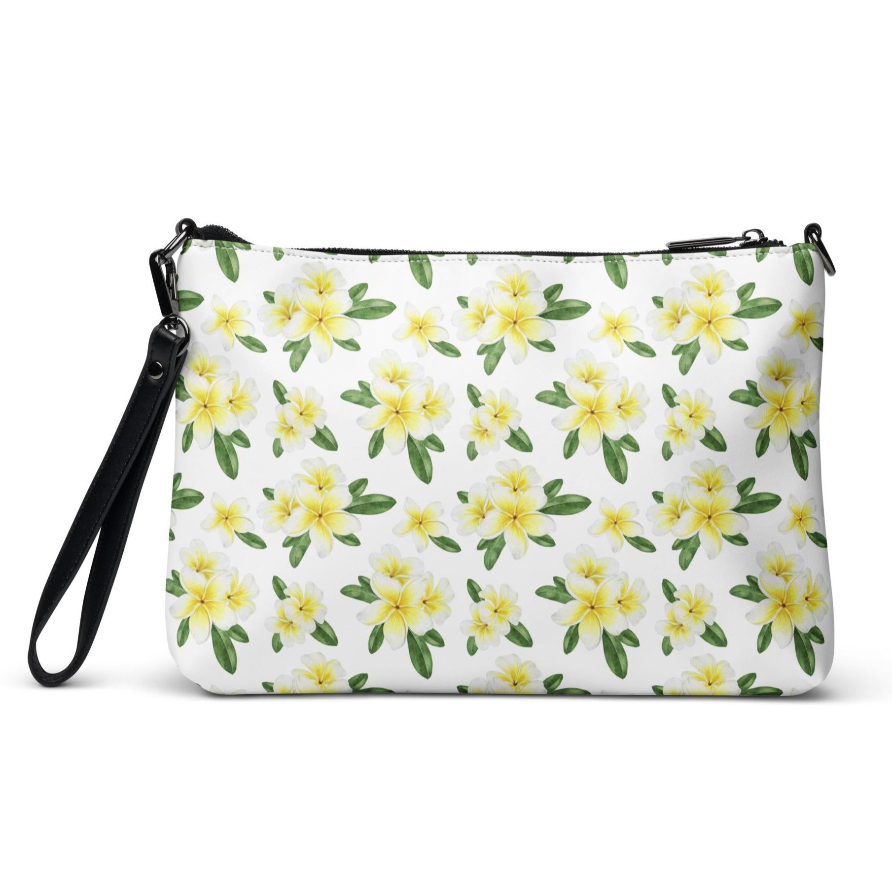 Plumeria Crossbody bag Tropical flowers bag zippered removeable straps