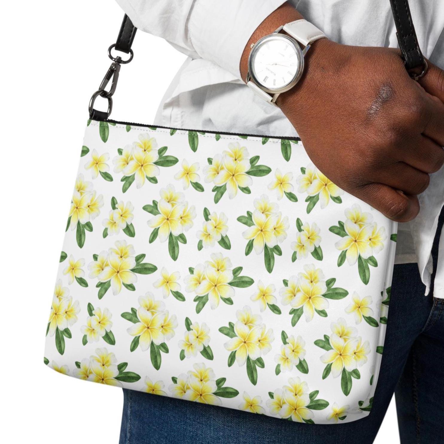 Plumeria Crossbody bag Tropical flowers bag zippered removeable straps