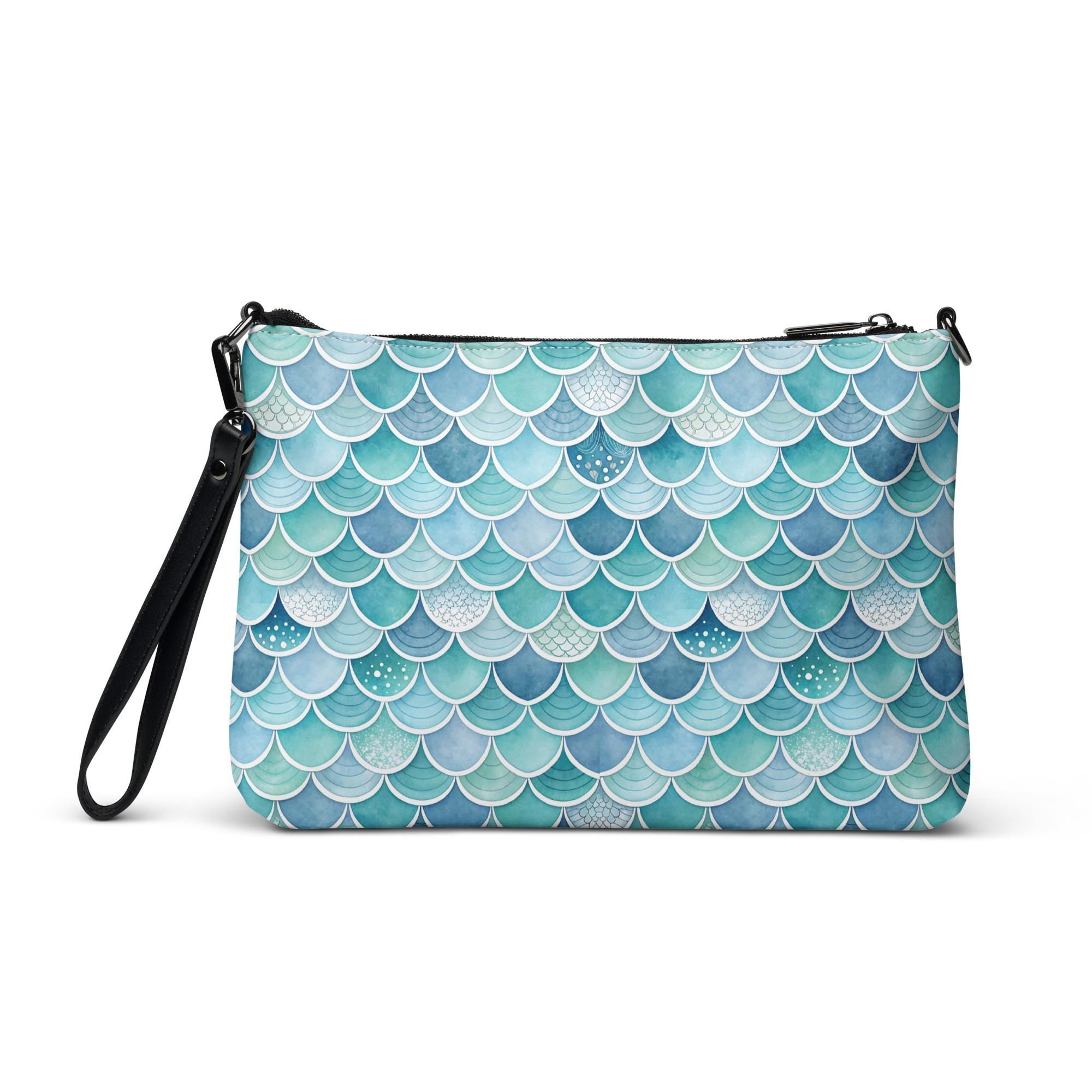 Mermaid Scales Crossbody bag Blue Green ocean inspired zippered bag Faux leather
