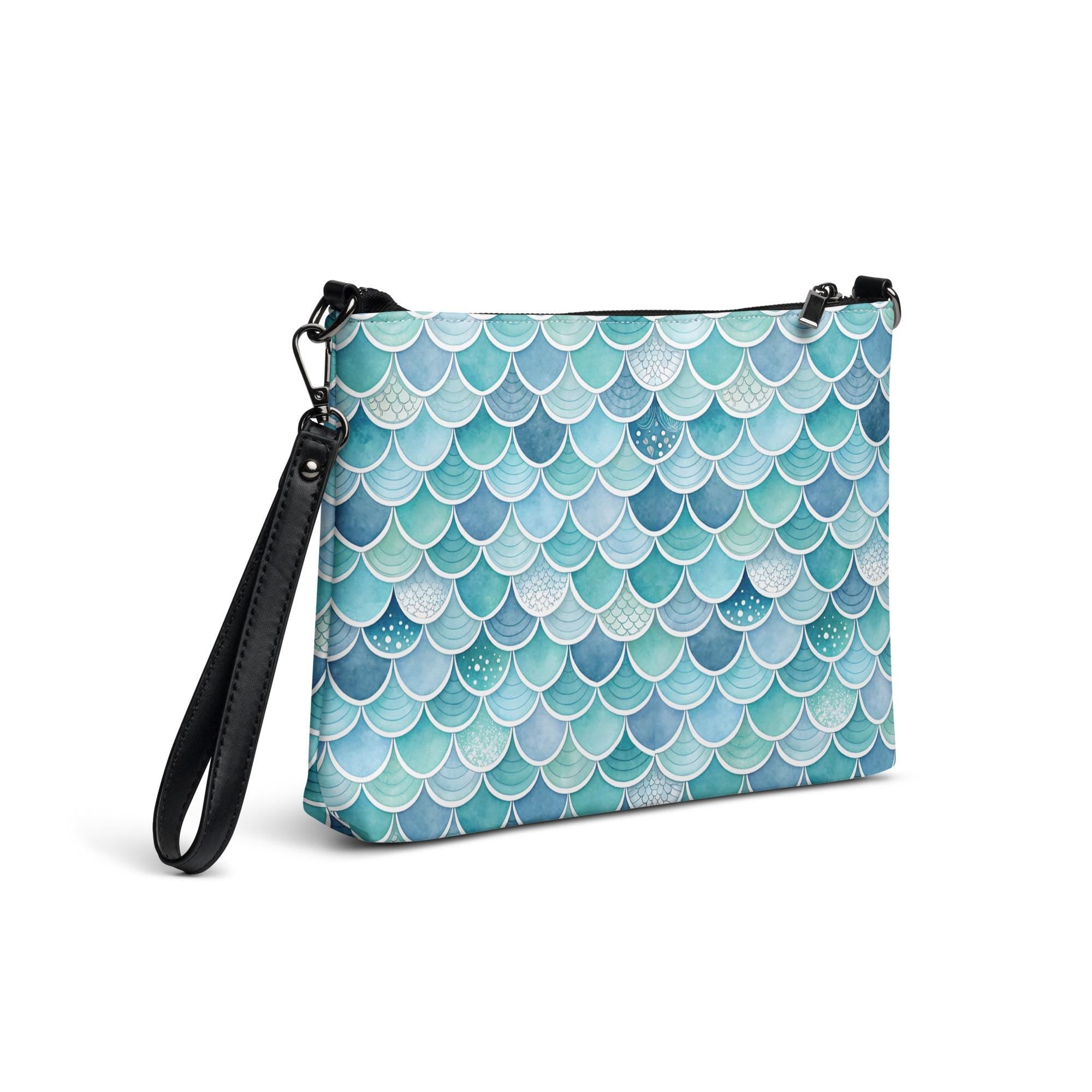 Mermaid Scales Crossbody bag Blue Green ocean inspired zippered bag Faux leather