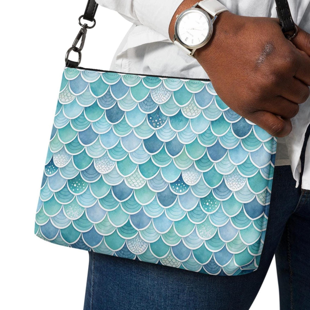 Mermaid Scales Crossbody bag Blue Green ocean inspired zippered bag Faux leather