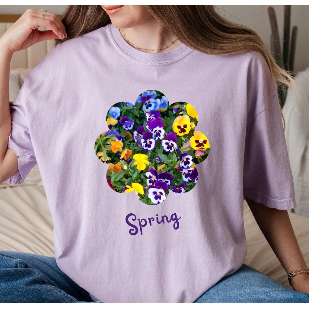 Spring Flowers Comfort Colors t-shirt Pansies tee Spring pansies shirt Mothers Day flowers gift