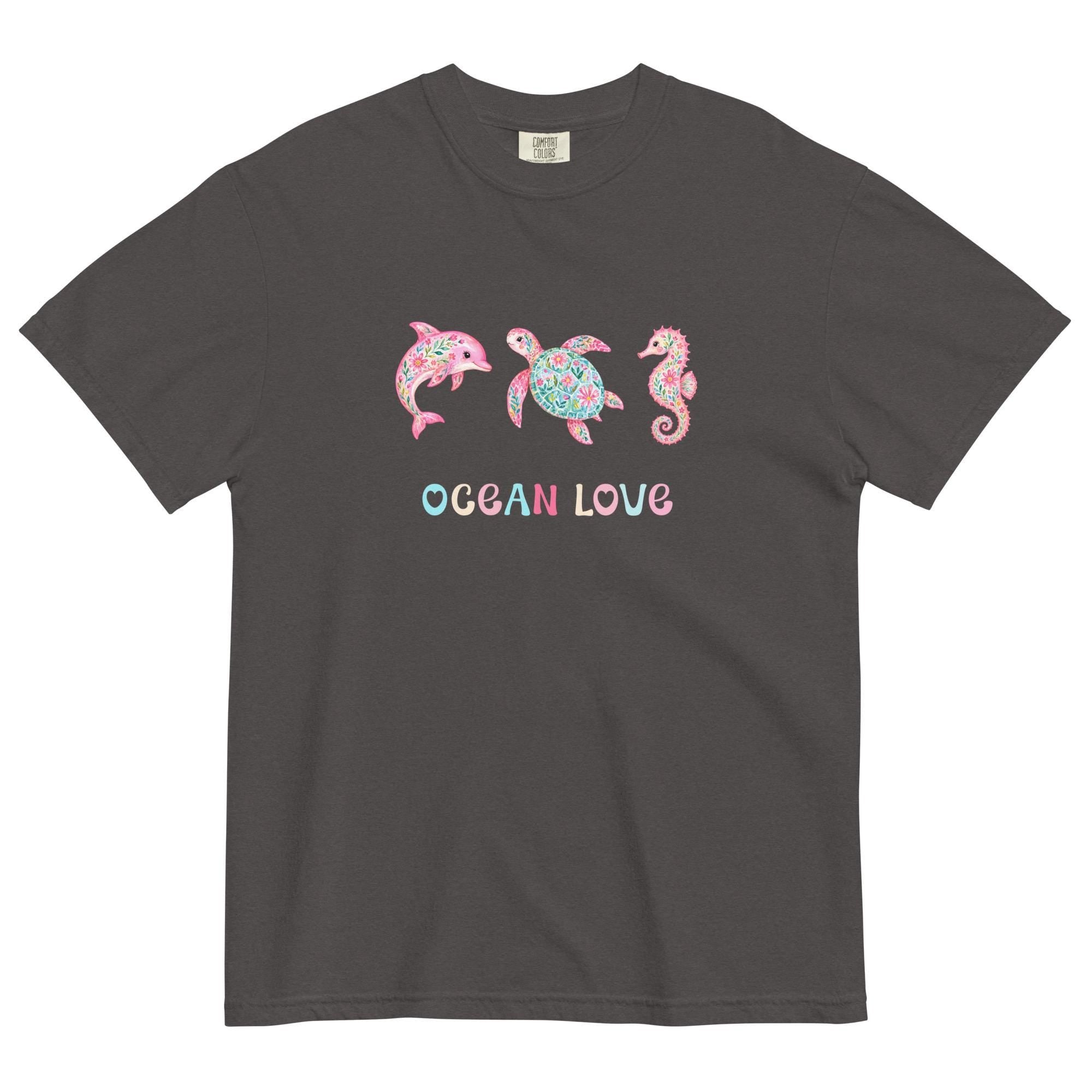 Ocean animals t-shirt Comfort Colors dolphin turtle seahorse floral animals tee garment-dyed heavyweight ocean t-shirt