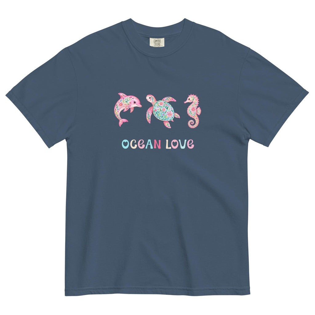 Ocean animals t-shirt Comfort Colors dolphin turtle seahorse floral animals tee garment-dyed heavyweight ocean t-shirt