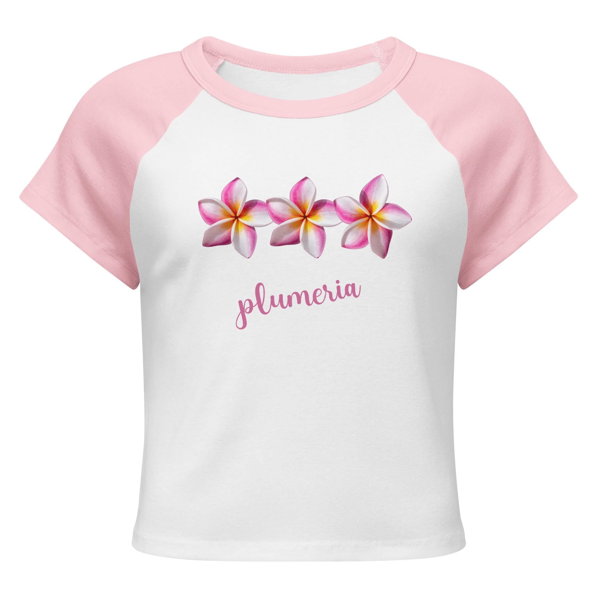 Pink Plumerias t-shirt pink tropical flowers Hawaiian flowers raglan baby tee