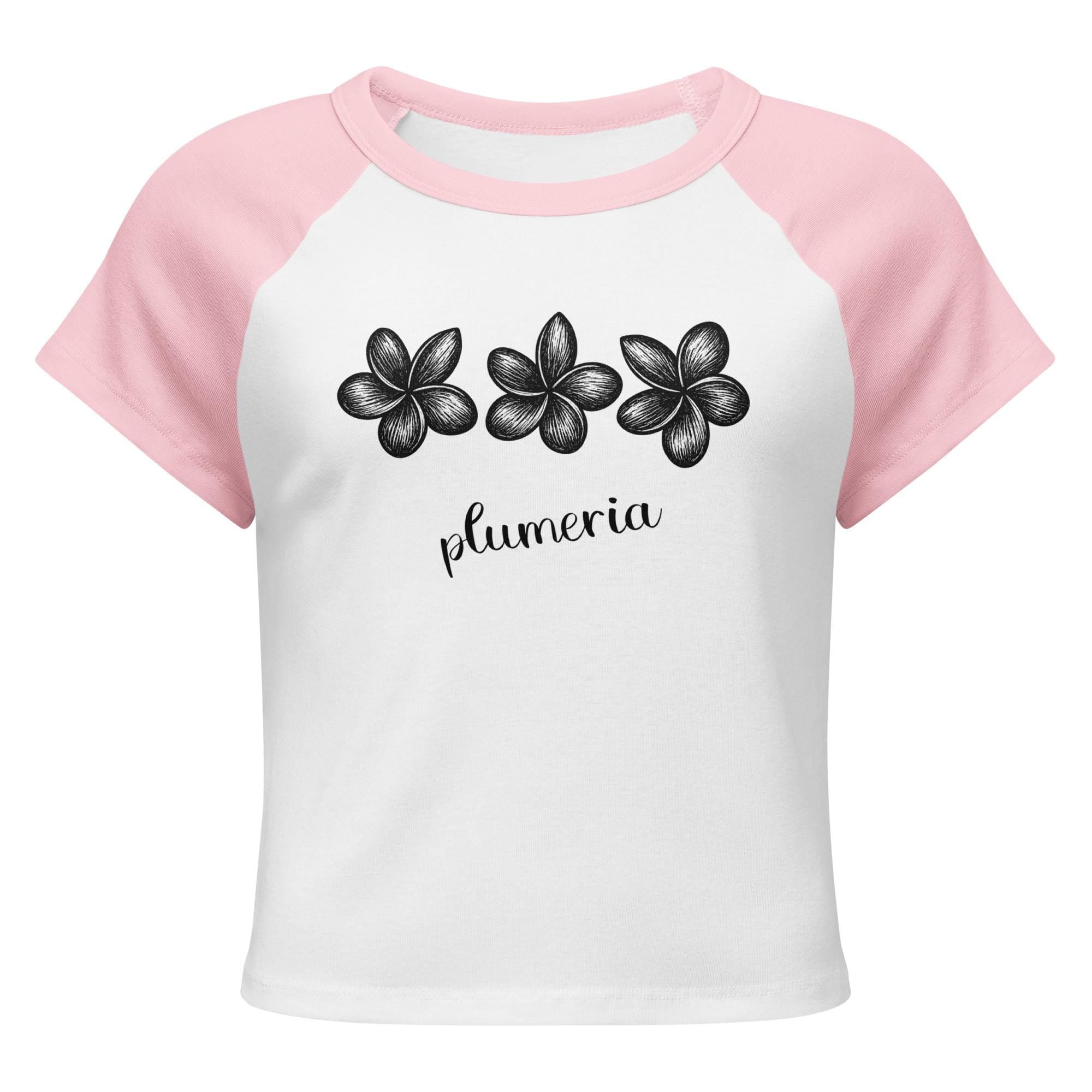 Plumerias crop top, Hawaiian flowers Bella Canvas raglan baby tee